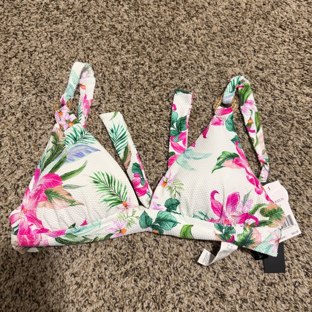 La Blanca Women Floral Tropical Triangle Bikini Top White Pink LB3ZL70 Size 10